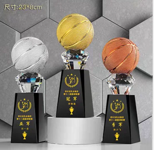 Sports trophy and medals customized crystal glass awards resin trophies metal trophies manufacture