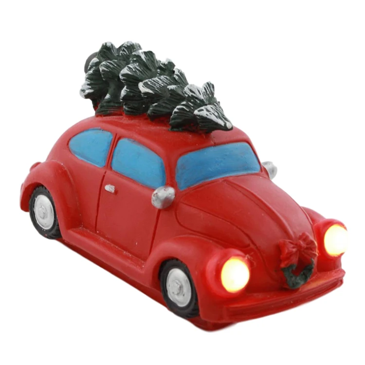 SMOXI Customized Promo Red Christmas LED Lighted  Part Mini Resin Car Model Home Decoration