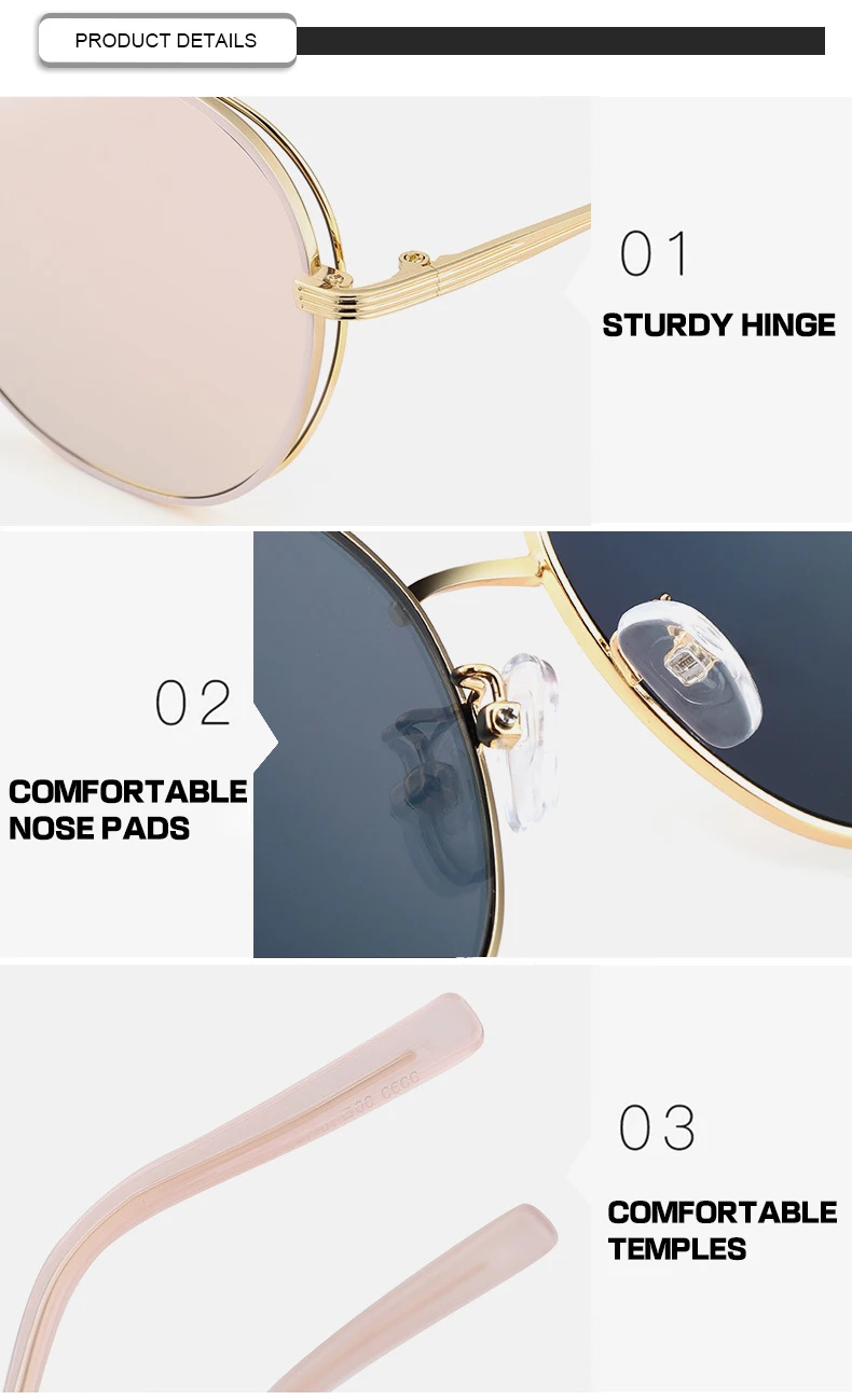 Vintage Round Metal Frame PC 100% UV Protection Retro Women Sunglasses