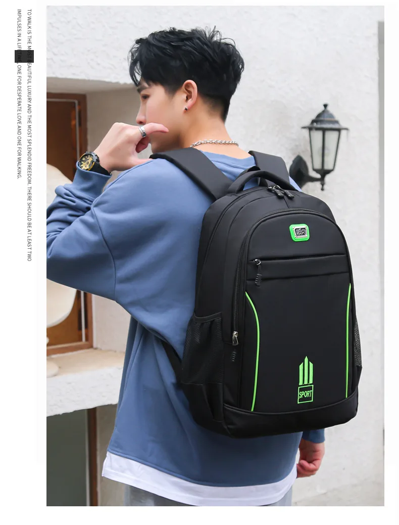 Men's Nylon Oxford Cloth Backpack Large Capacity Casual Travel Bag Polyester Lining Waterproof for Students Simple Everyday Use