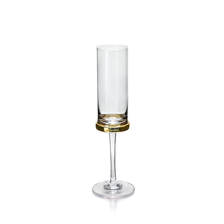 Custom Lead Free Crystal Thin Stem Hand Blown Transparent Champagne Clear Drinkware Glassware Flutes Gold Long Stem Glass Cups