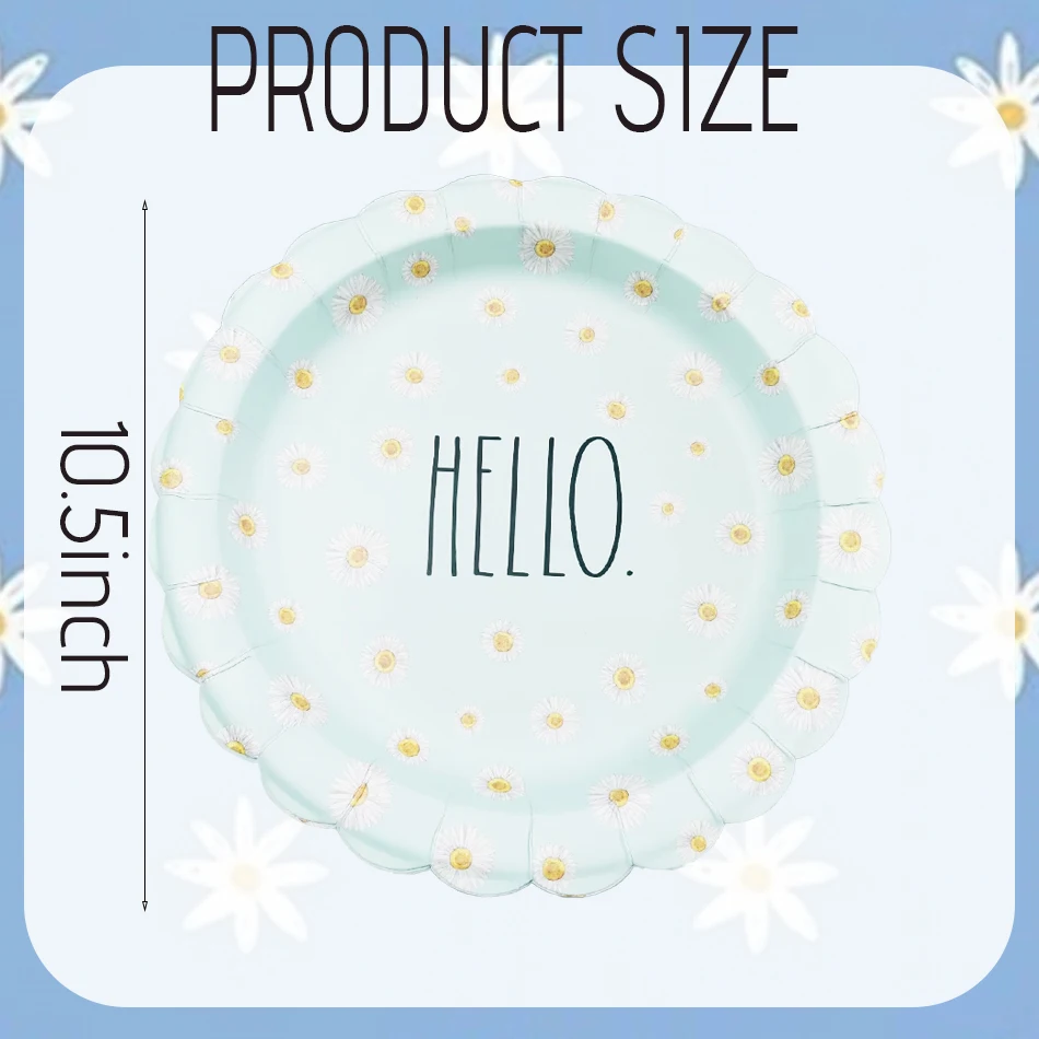LR 10.5Inch Sky Blue Daisy Flower Printed Disposable Dinner Paper Plates 16PCS Made China Wedding Valentine's Day Party manufacture