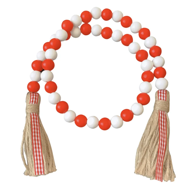 Bright Red And White Christmas Wood Bead Garland Christmas Tree Bead Decoration For Christmas