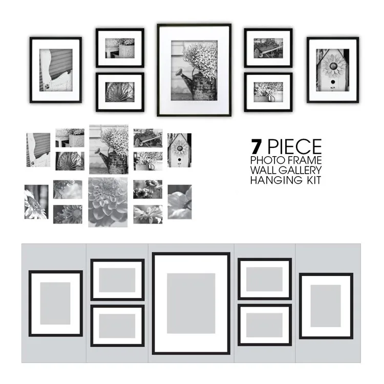 Hot Selling Set of 7 Picture Photo Frame Sets Gallery Wall Set for Hanging Display