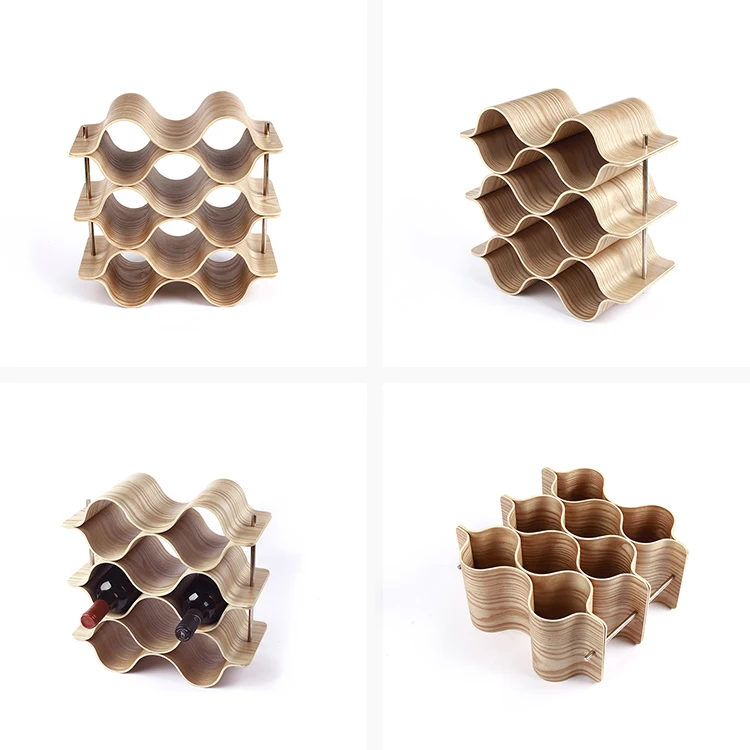 Factory Custom Kitchen Modern 6 Bottles Plywood Wine Rack Wooden Wine
