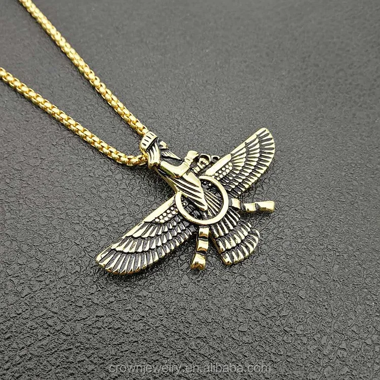MENDEL Stainless Steel Ahura Mazda Amulet Pendant Necklace – Persian Pagan