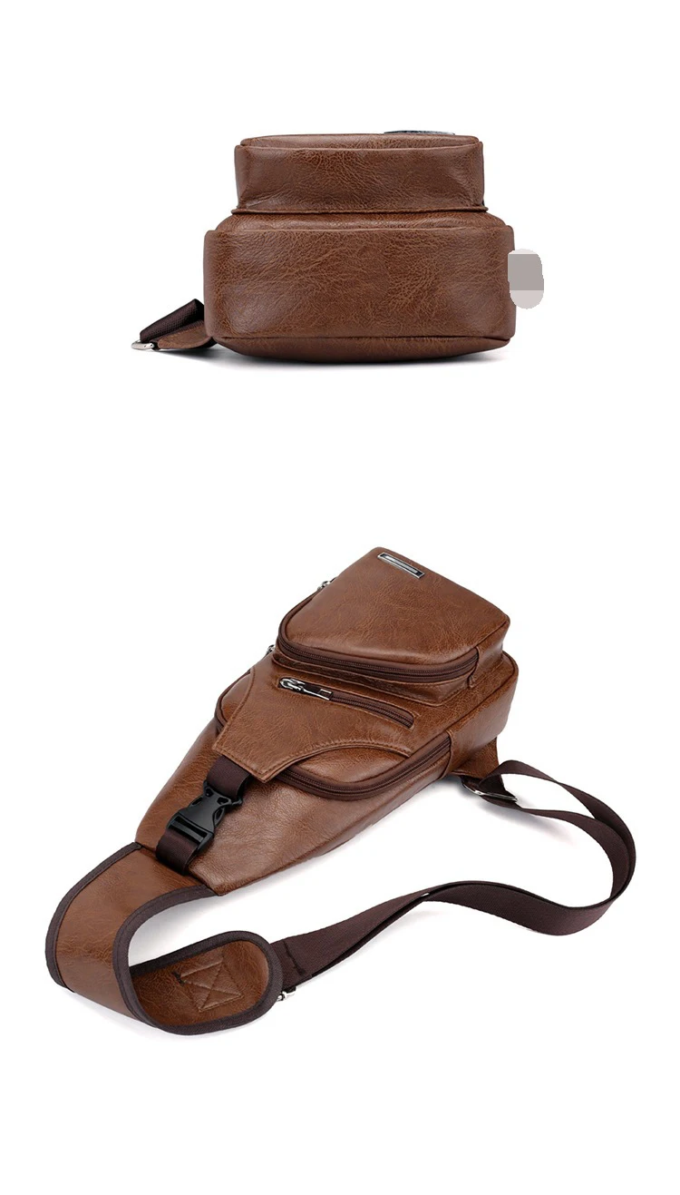 Hot Selling USB Charging Casual Fashion Shoulder PU Leather Men's Chest Bag Messenger Bag