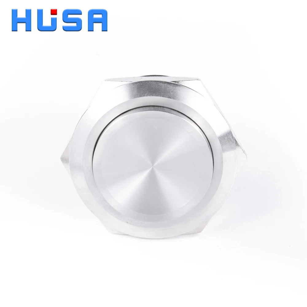 19mm RGB push button mounted on aluminum control panel with labeled wiring harness