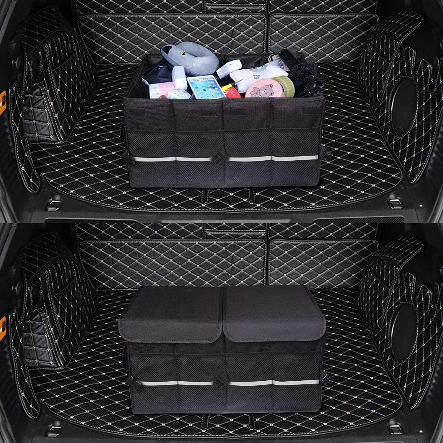 Foldable Storage Collapsible Cargo Box Car Trunk Organizer With Two