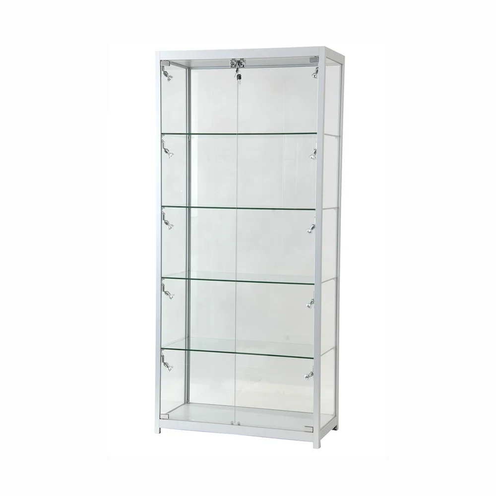 Стеклянный шкаф с белой алюминиевой рамой. Раздвижные витрины