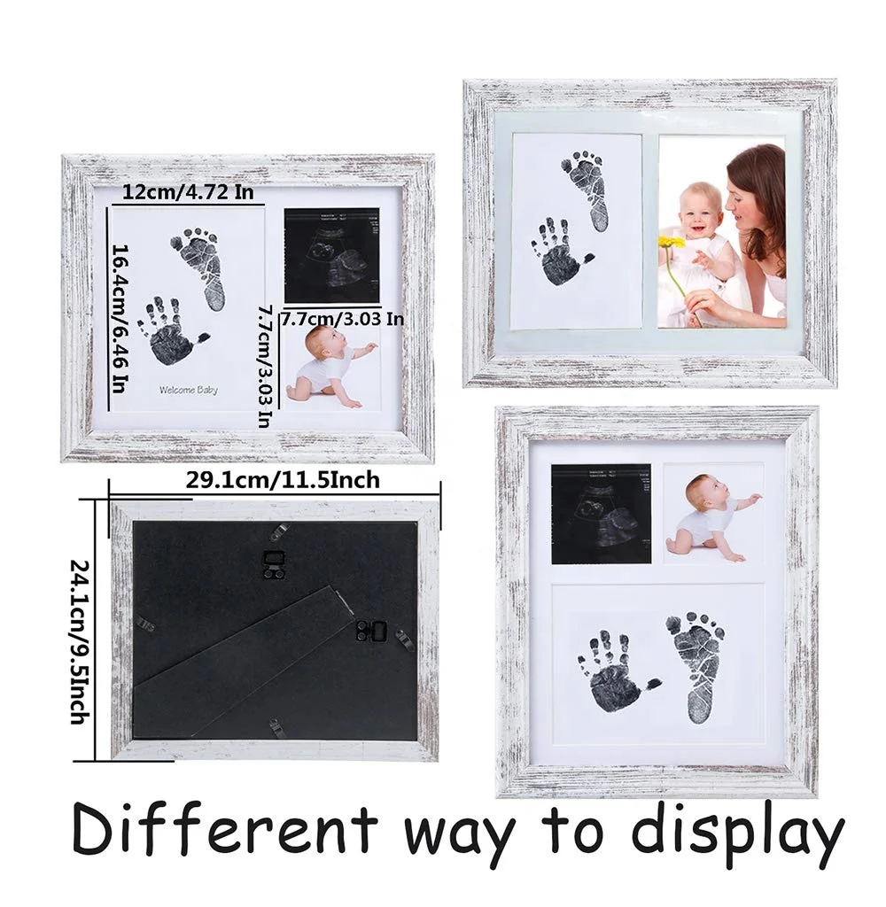 Newborn Baby Handprint And Footprint Picture Frame Kit In Rustic
