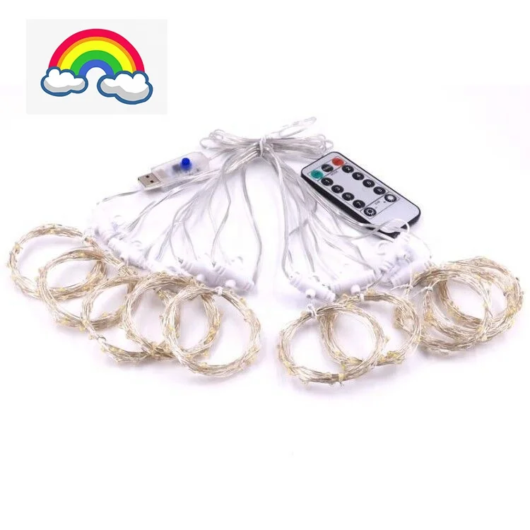 Rainbow Starry fairy Copper wire dewdrop rice lights Curtain Lights 210 LED  safety Window Lights with hanging hook USB  REMOTE