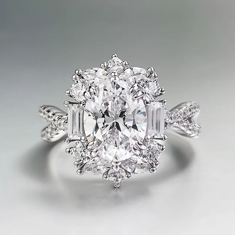 New Ins Style S925 Silver Ring Daily Simple Joker with 7*9 Oval Cut Zircon for Women Lab Diamond Ring