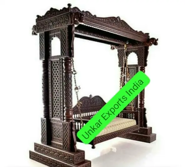 Hand Carved Solid Teak Wood Swing With Brass Chain Set.room Maharaja ...