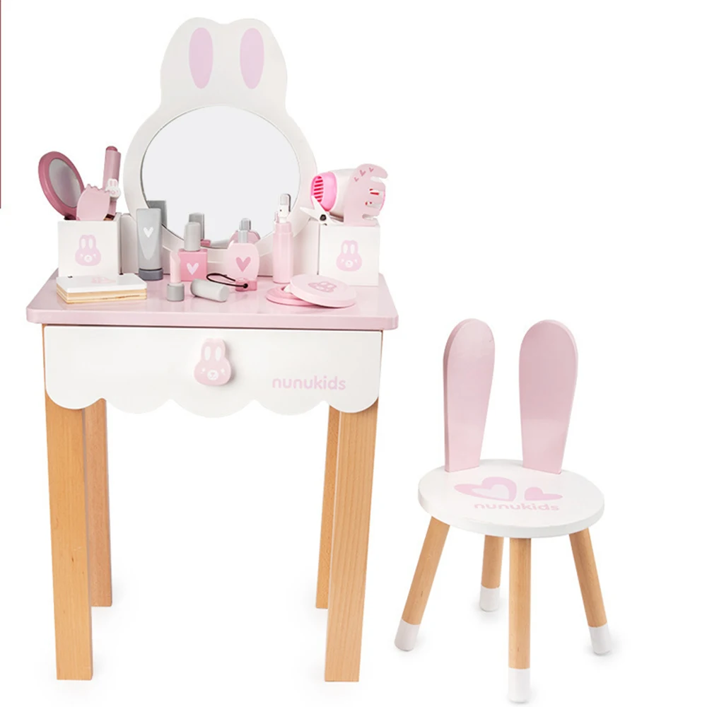 
New Children Toy Pretend Role Kids Wooden Chair Dressing Table Children Furniture Sets 