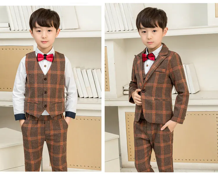 Kids formal dress wedding party suit 4 pcs plaid suit for boys