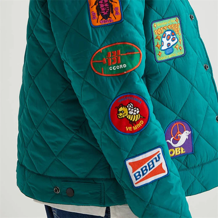 Oem Custom Winter Casual Embroidery Patches Quilted Bomber Down Puffer