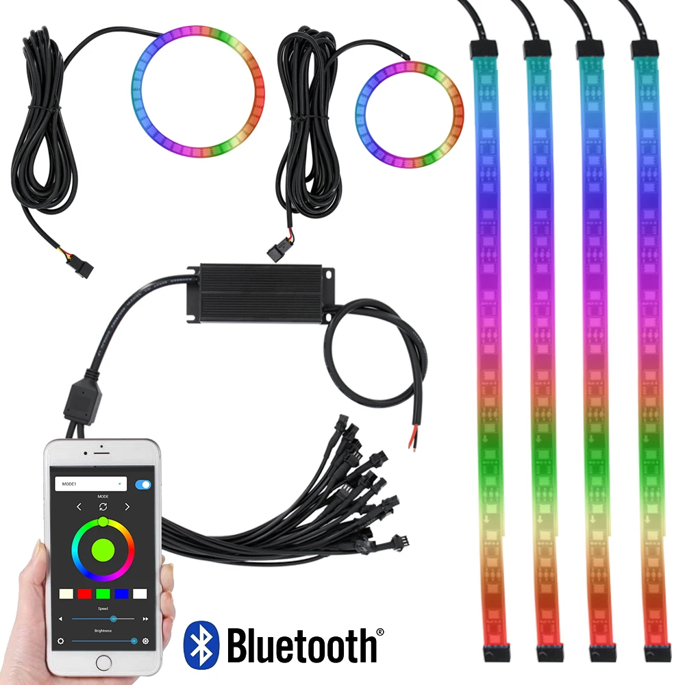 Customizable 4pcs 5050 LED Strip Ribbon LED Light Strips Waterproof RGB Tape Remote Control 12V Smart Lighting Kit SX277