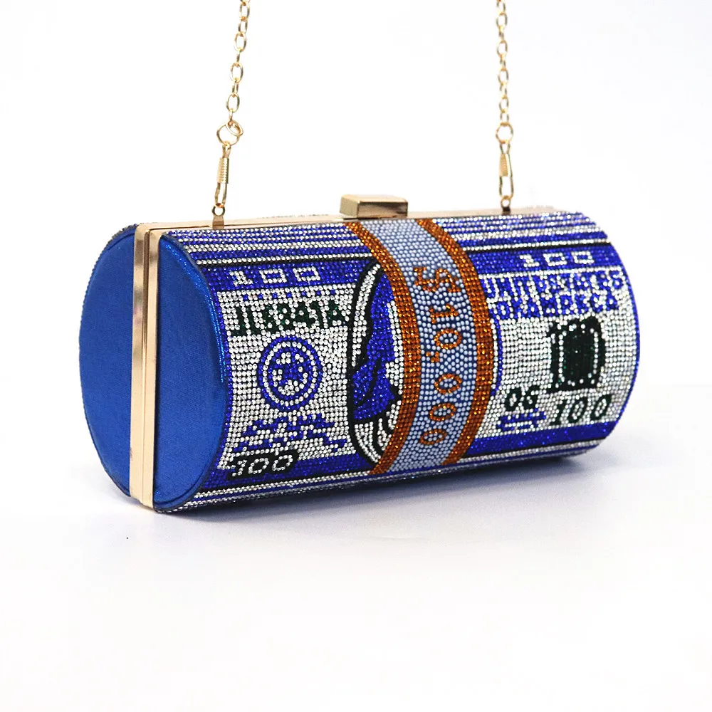 2021 New Trendy Design Rhinestone Dollar Money Roll Purse Bling Bag