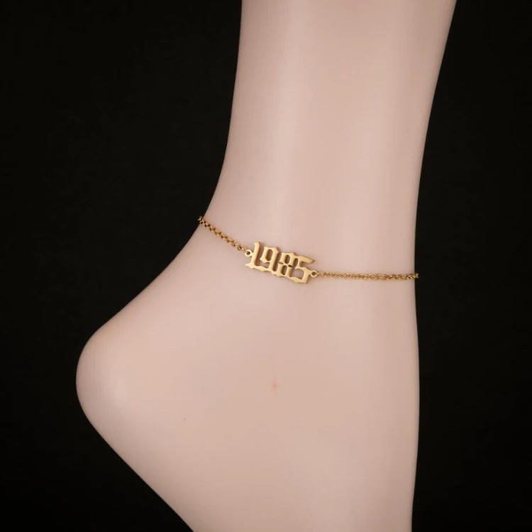 批发镀金钛钢定制全年数字脚镯 - buy 年脚环,脚踝手镯,钛钢手镯