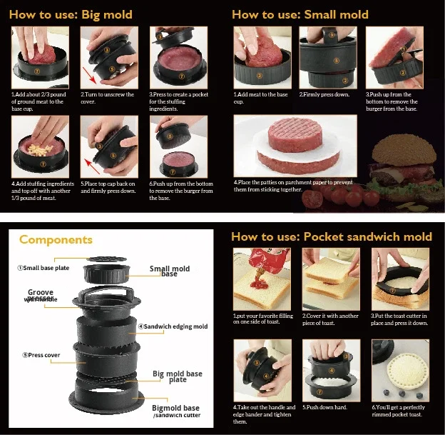 4 in 1 Burger Press and Sandwich Maker ABS Material Stackable Storage ...