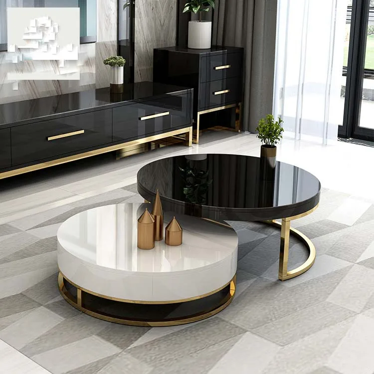 color blanco mesas de metal dorado mesa redonda moderna para sofá Mesas de centro para sala de estar 