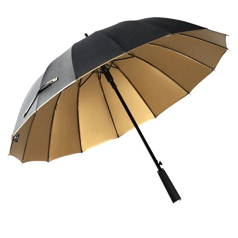 23Inches*16Ribs Luxury Umbrella High Quality wholesale custom print logo Gold-coating golf Straight Umbrella For Business