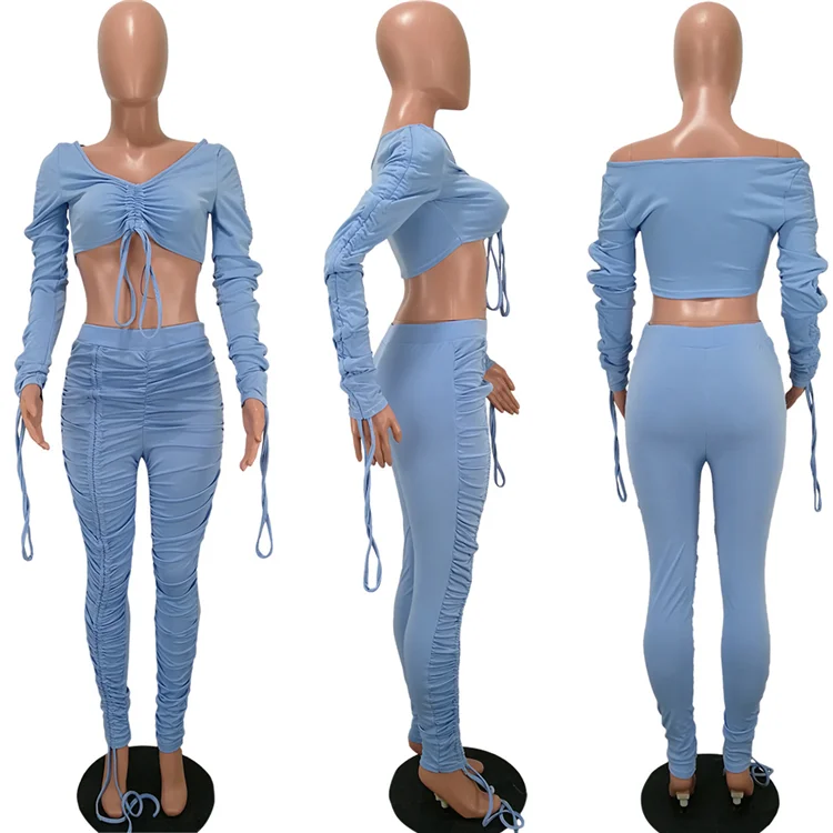 Sexy Lady Party 2 Pcs Outfits Chest Wrap Pants Stacked Solid Color Summer Women Clothing Two Piece Set