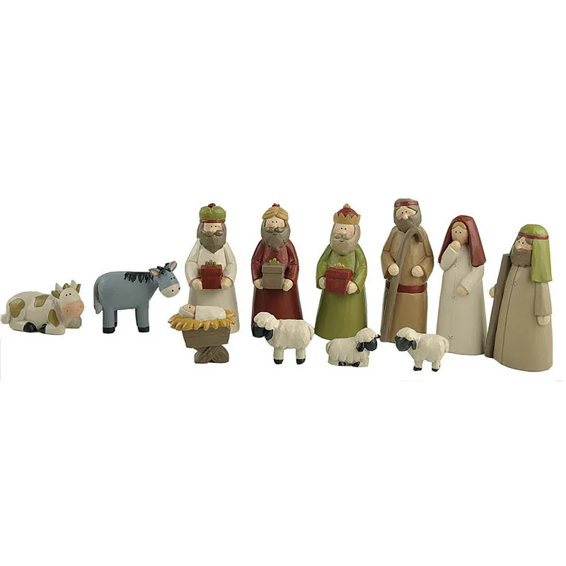 Cost-effective Miniature S/12 Nativity Set Scene Holy family Statue Resin Molds Catholic Baby Jesus Statues for Christmas gifts