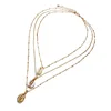 European and American Style Personality Geometric Shell Conch Pendant Multi-layer Alloy Necklace