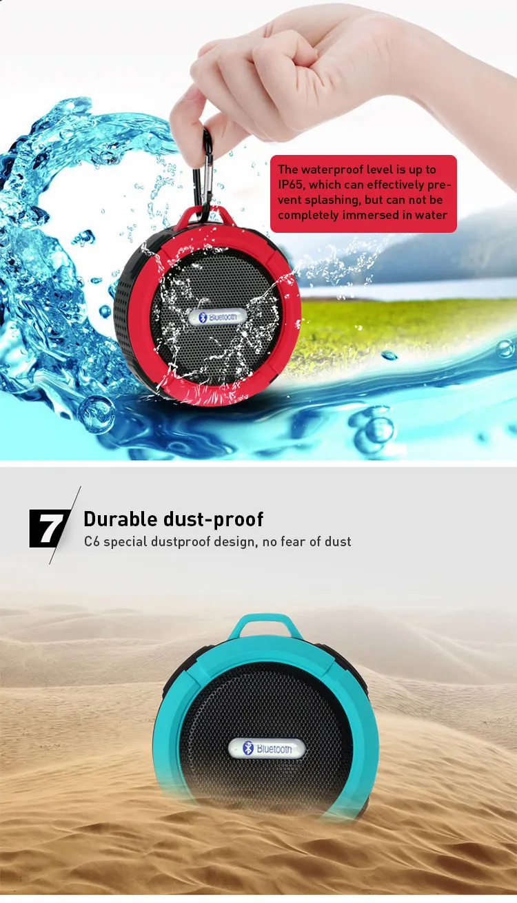 C6 IPX4 waterproof shower BT speaker with sucker hooker portable phone sport stereo wireless mini speaker - ANKUX.COM
