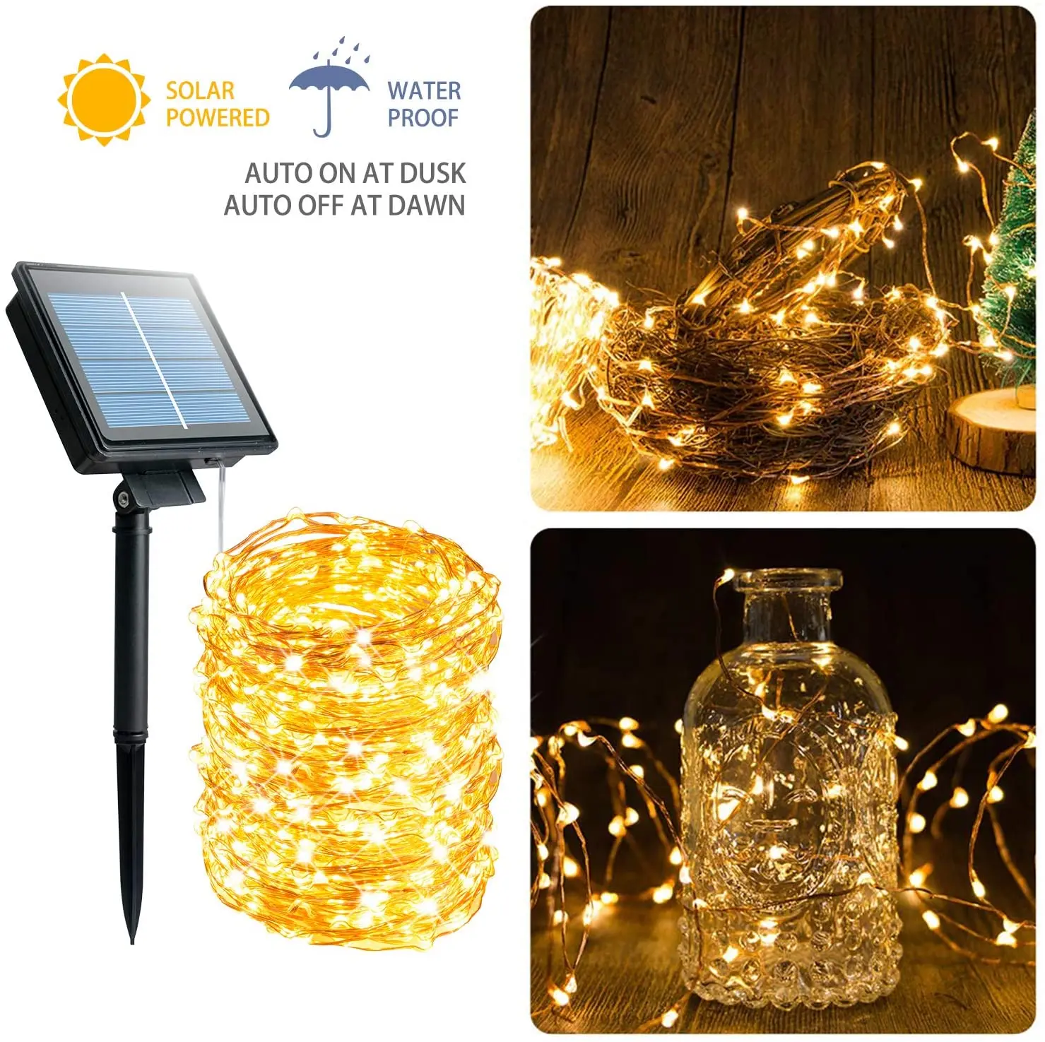 Best Outdoor Garden Solar Power Holiday Lighting Mini Christmas Party Led Warm White String Lights