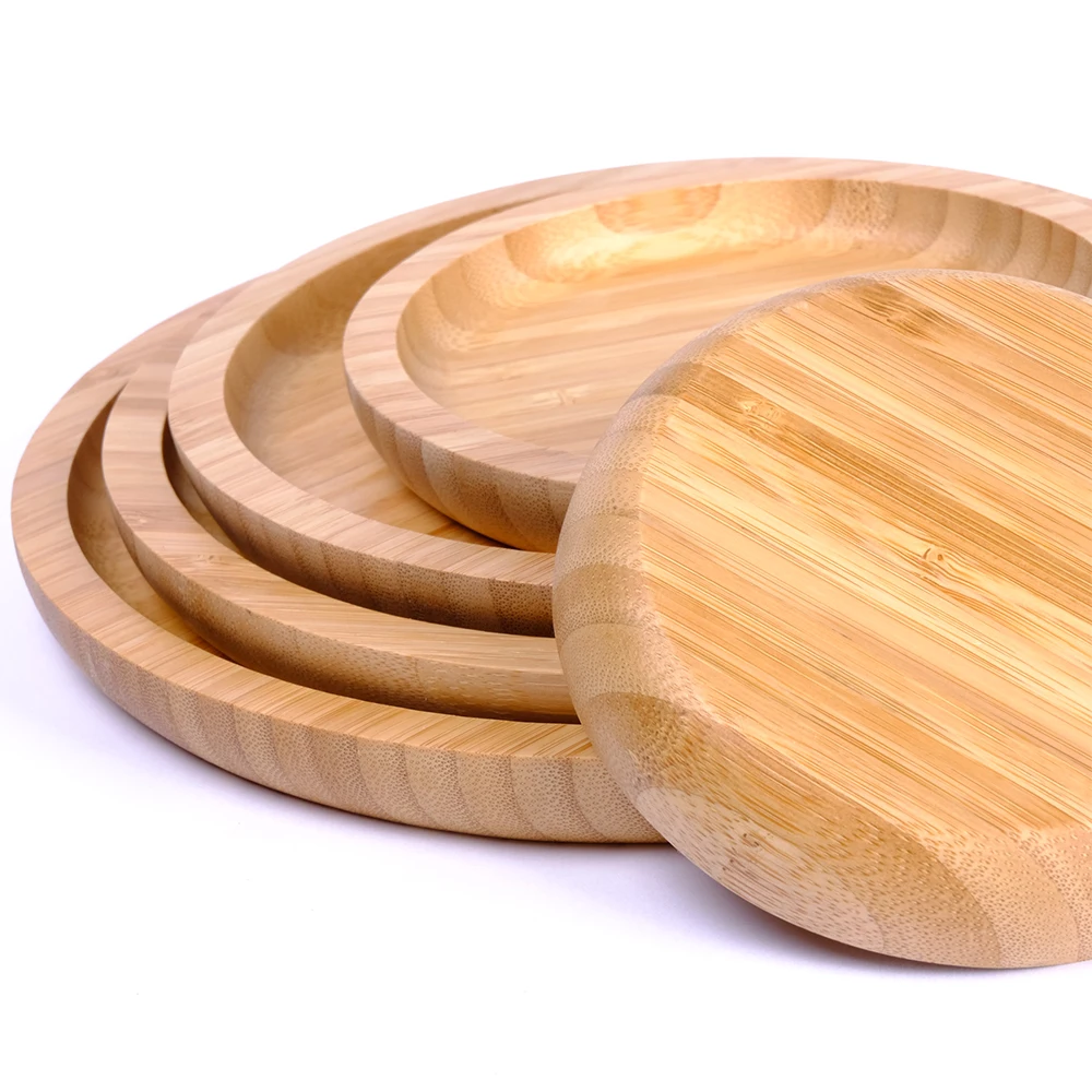 Customizable Bamboo Round Plate Serving Dish For Bamboo Houseware Set