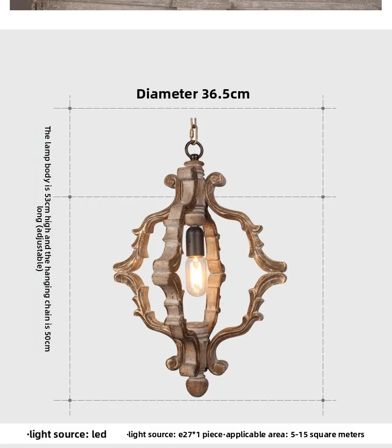 product american country style solid wood single head pendant light vintage small gold trim for clothing store dining room light-12