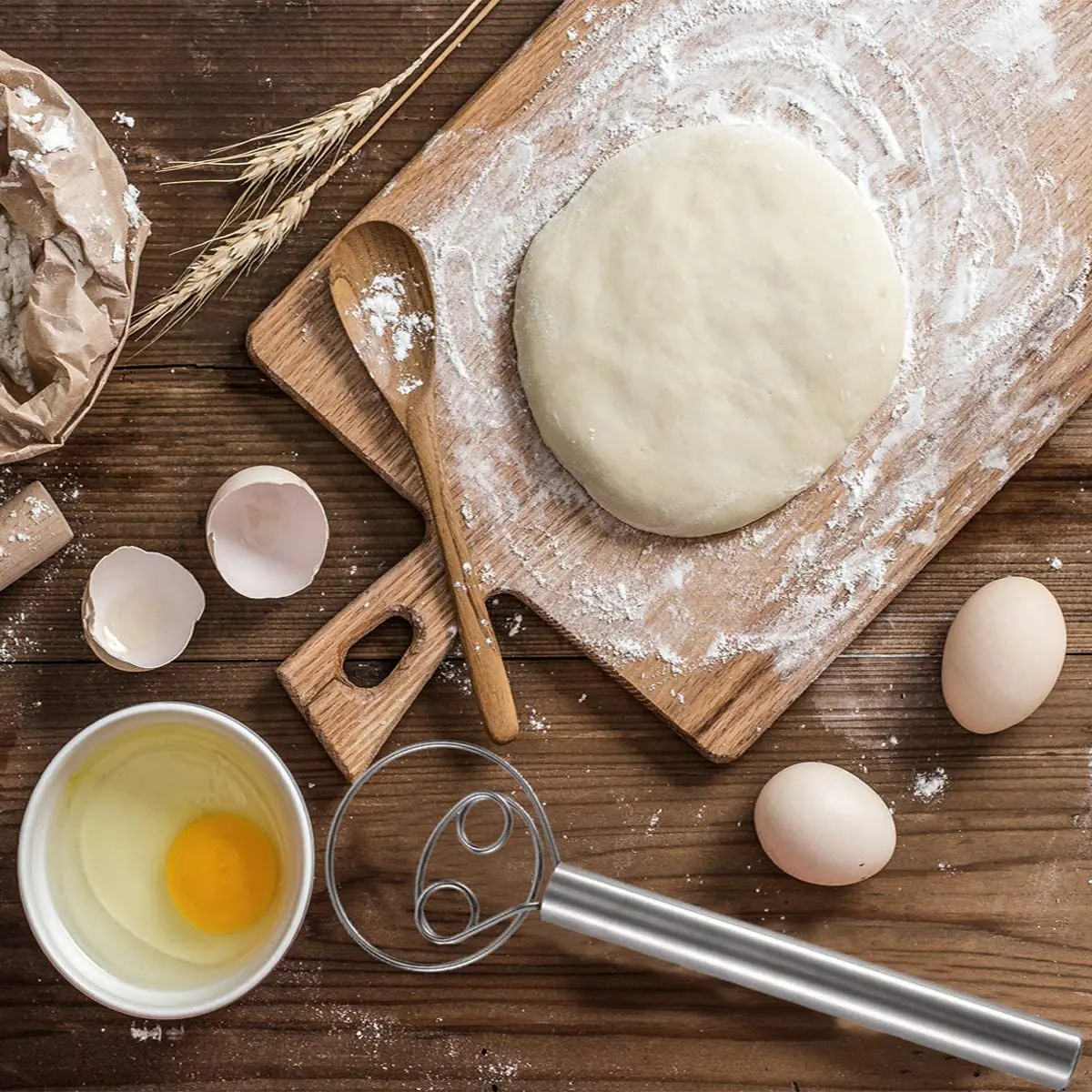 5 inch manual egg mixer metal beater dough whisk for bread