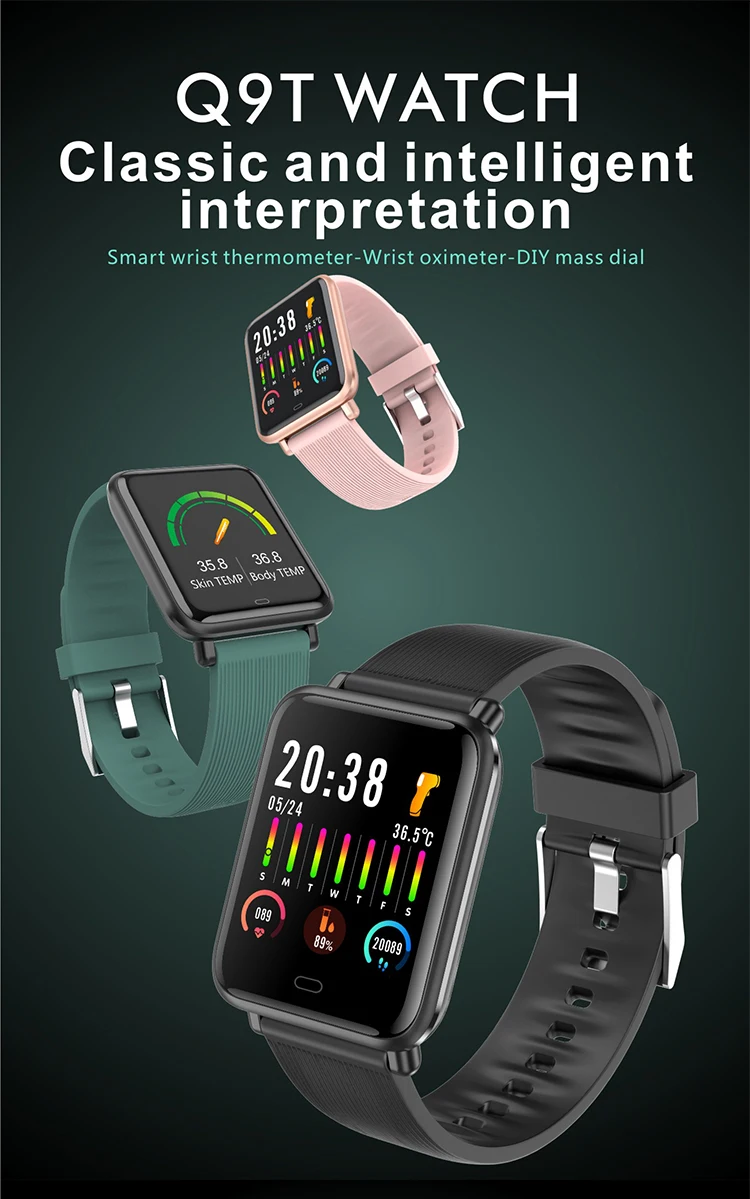 1.3 inch Q9T smart watch waterproof smart bracelet body temperature wristband with Daily reminder