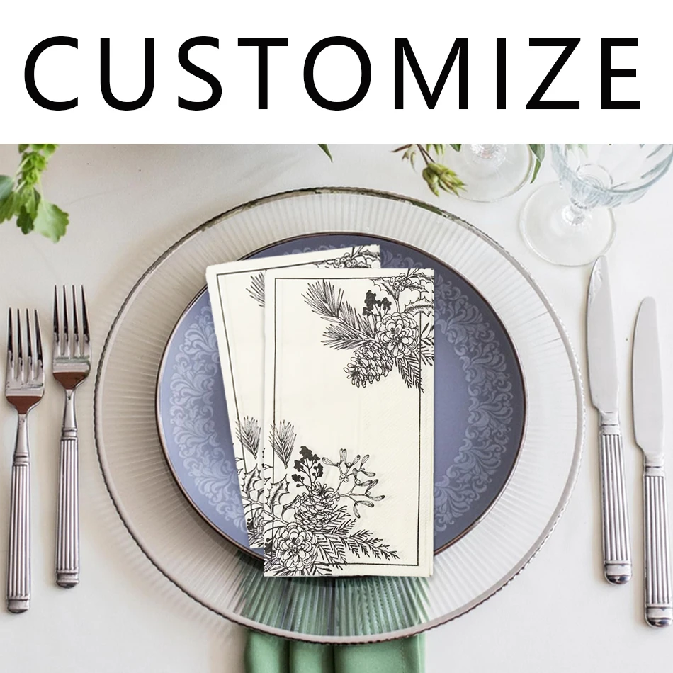 LR Modern 3ply Yellow Flower Ink Printed Disposable Food Grade Biodegradable Square Paper Napkin 33x40cm Spring Festival Party details