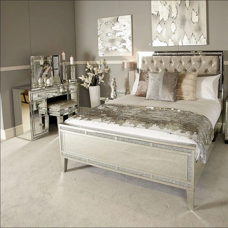 Luxury Cheap Price Mirrored Furniture Bedroom Set Bed Nightstand