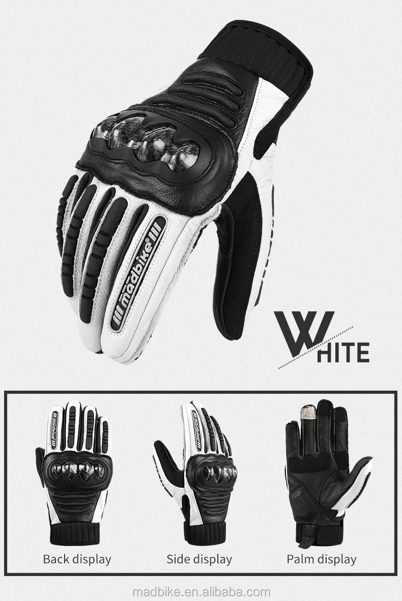 MADBIKE MAD-53  Motorcycle leather Gloves black Racing polyester nylon Motorbike white carbon shellTeam Glove men summer winter