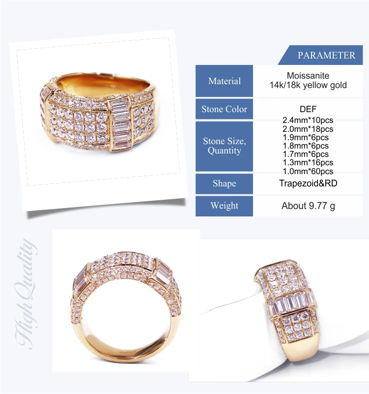 Tianyu Personalized Customized Baguette cut& Round Lab Diamond Gold Wedding Band Jewelry Ring For Men