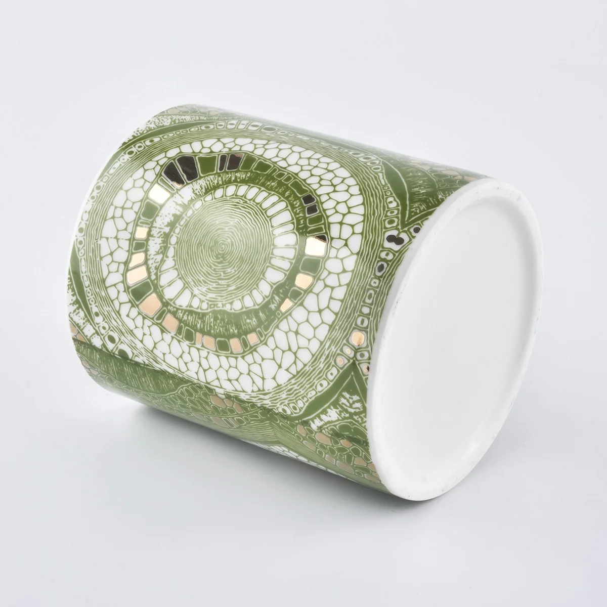 Green Full Decal Ceramic Candle Vessel Jars for Candle Making