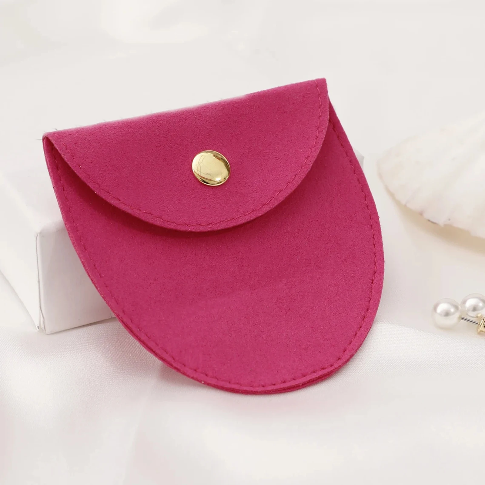 Custom Logo Size Suede Jewelry Bag Button Snap Necklace Earring Ring