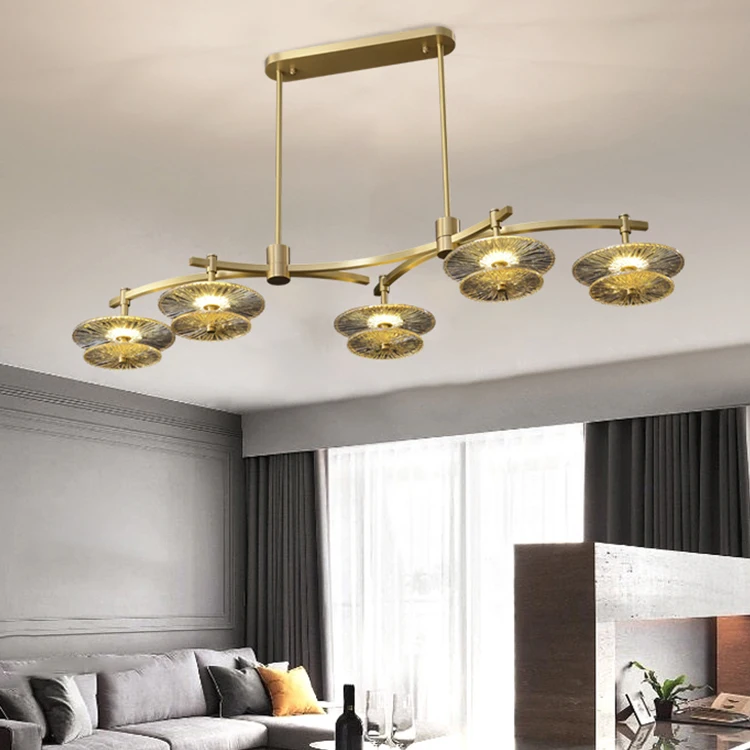 China flower shape hanging hotel dining room glass brass chandelier light