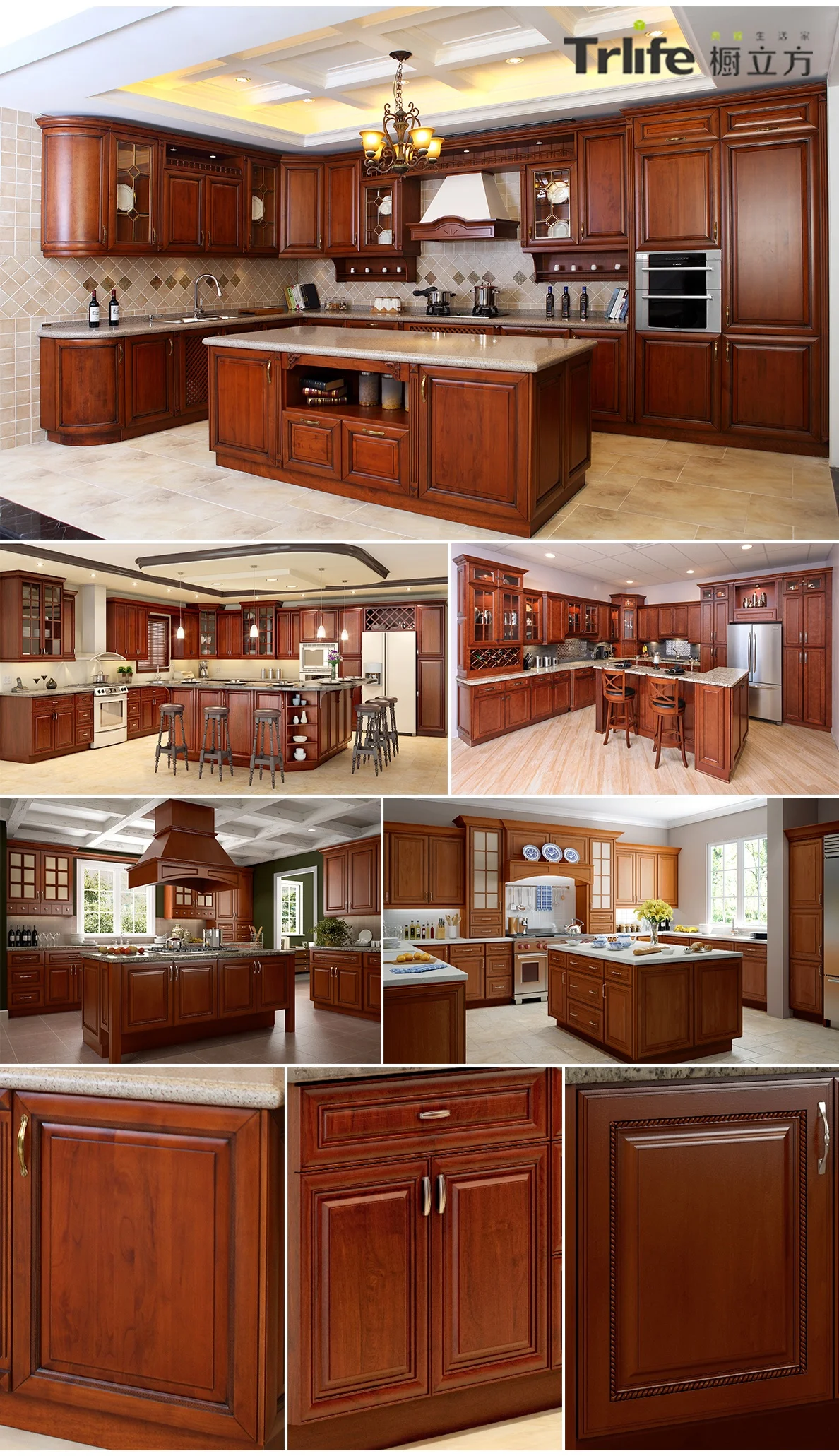 Red oak color open shelf kitchen solid wood kitchen furniture set cabinet custom