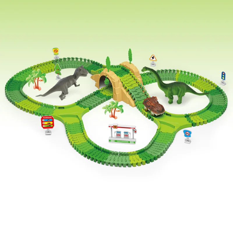 P824 Electric Dinosaur Toys Car Railway Magical Racing Friction Toy