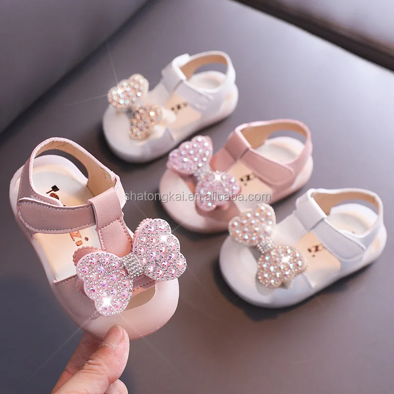Silver / Gold / Pink Beaded Flower Girl Shoes Baby Dancing Kids Sandal -  Princessly