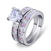 925 Sterling Silver stacking ring Heart diamond ring with Pink cz Channel setting Silver Wedding ring set