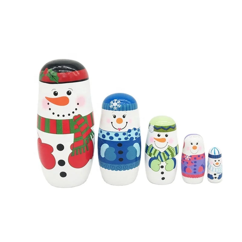 Cute Russian Matryoshka 5pcs snowman nesting doll handmade wooden toys best birthday gifts for kids