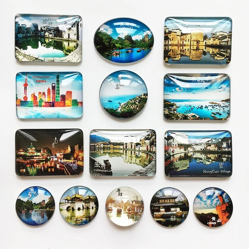 Factory Custom Crystal Glass Fridge Magnets Traditional Style Epoxy Rubber Sticker Daily Use Advertising Promotional Gift