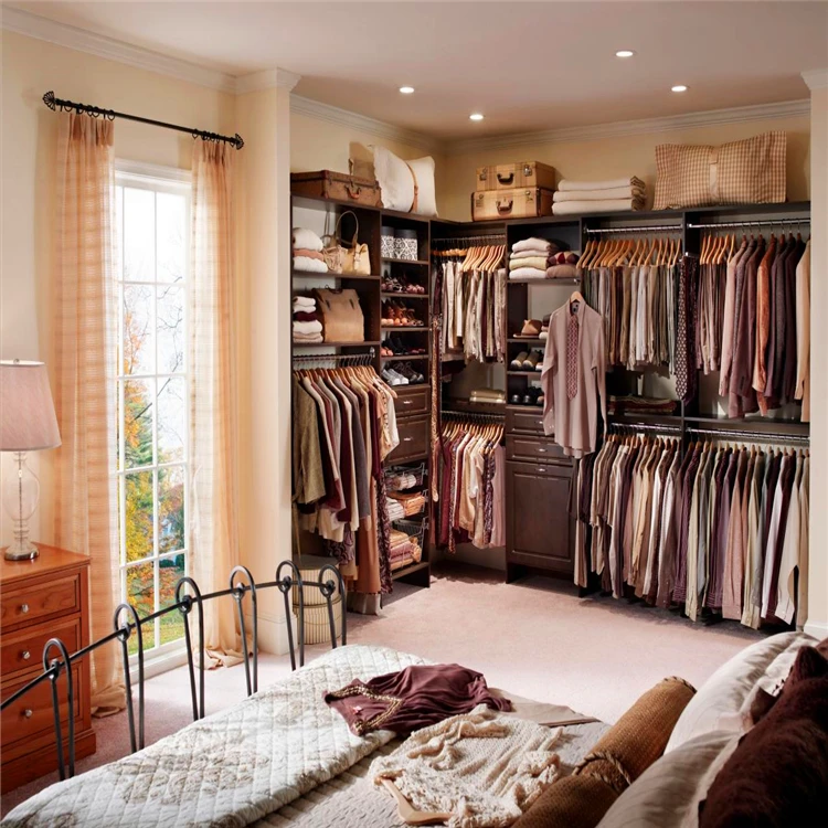 Commerciële beste kwaliteit aangepaste luxe grote walk in closet met planken